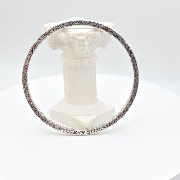 BRIGHTON Floral Thin Bangle Bracelet 12 Crystals Scrollwork Silver Plate 8" - Picture 7 of 10